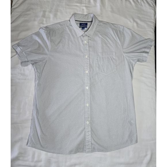 APT.9 Other - APT.9 Premier Flex Men's Short Sleeve Geometric Button-Up Shirt White Navy L